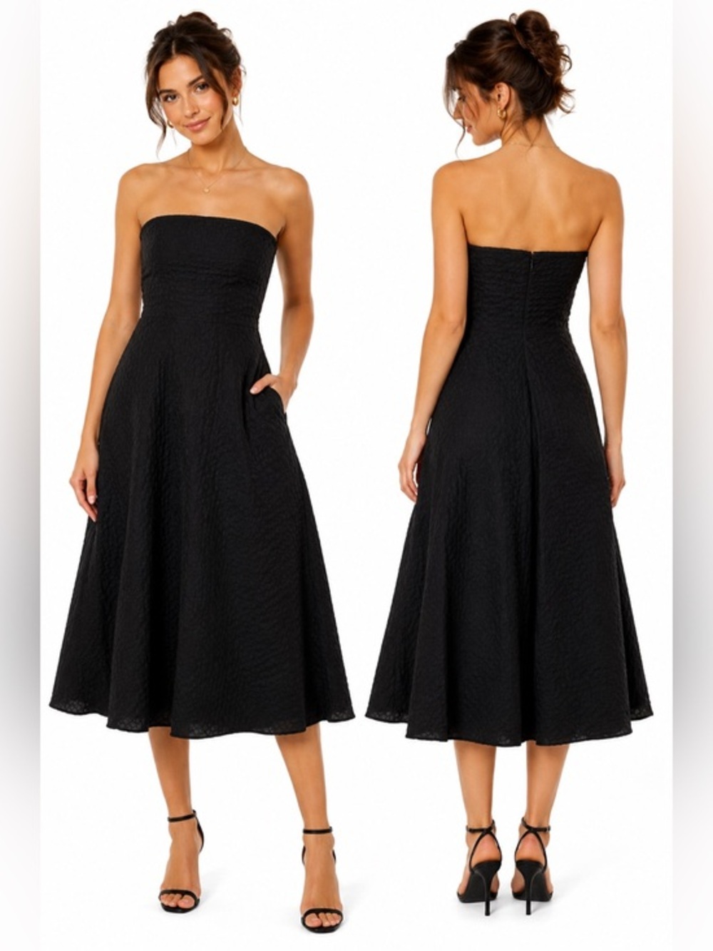J.Crew Black Strapless Textured Cotton Midi Dress Size 4